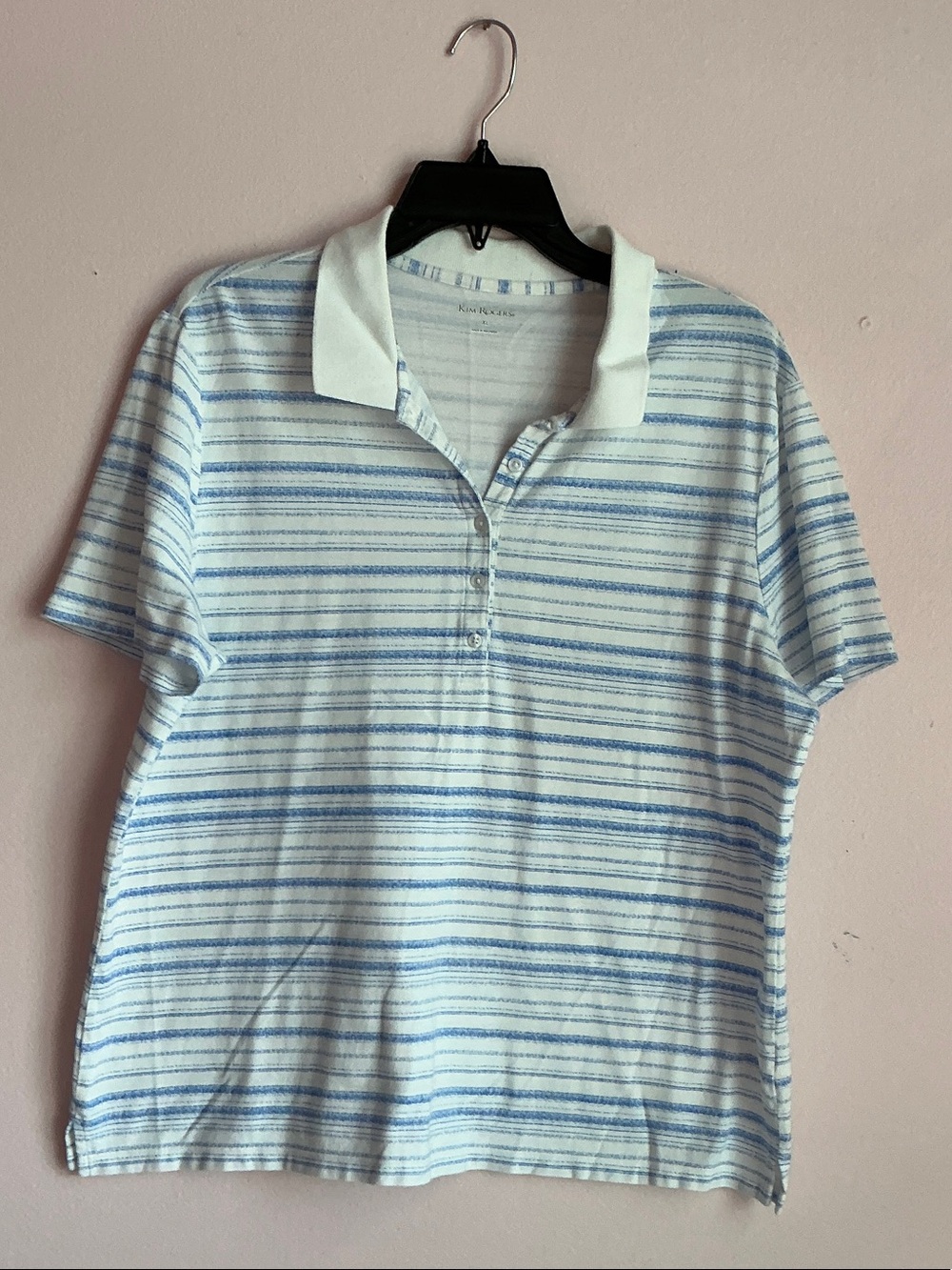 Kim Rogers Light Blue & White Striped Polo